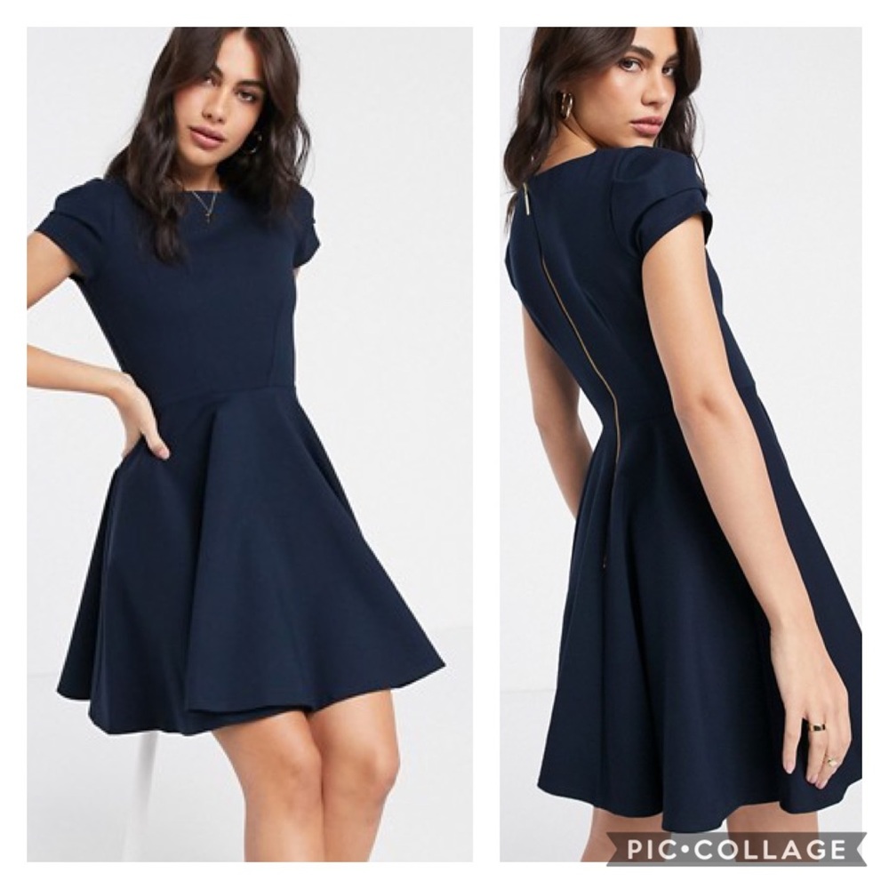 NWOT ASOS Navy Short Sleeve Fit and Flare Dress